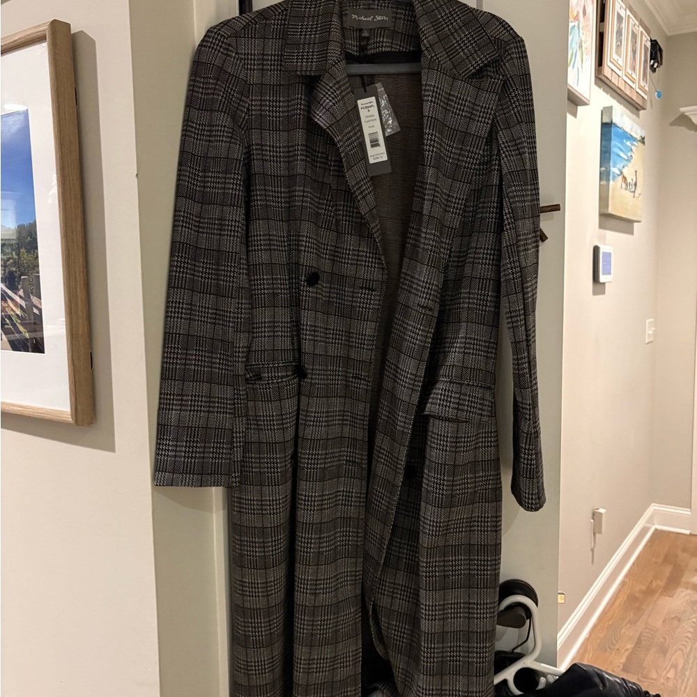 Michael Stars Black and Gray Plaid Trench Coat